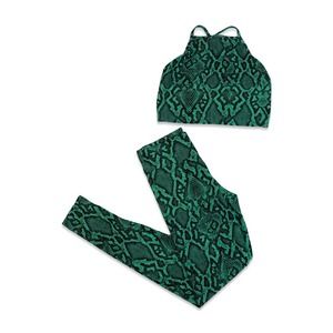 Lici Women's Matching Black and Teal Snakeskin Pattern Workout Set-New - Size XS